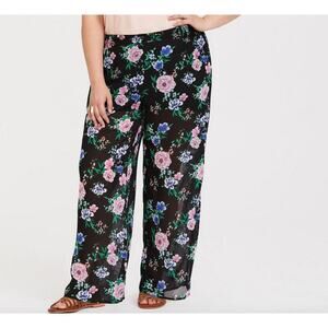 Torrid Black Floral Chiffon Pant Wide Leg Cover Up Resortwear Sz 1X